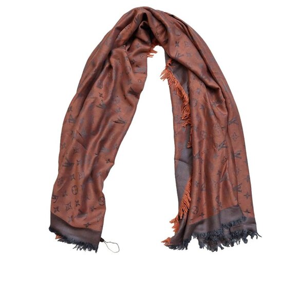 LOUIS VUITTON LV Vintage Mauve Pink Gray Silver Monogram Scarf Shawl Wrap  VWT - Picture 2 of 10